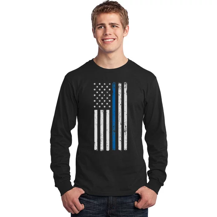 American Flag Thin Blue Line Police Support Lives Matter US Tall Long Sleeve T-Shirt