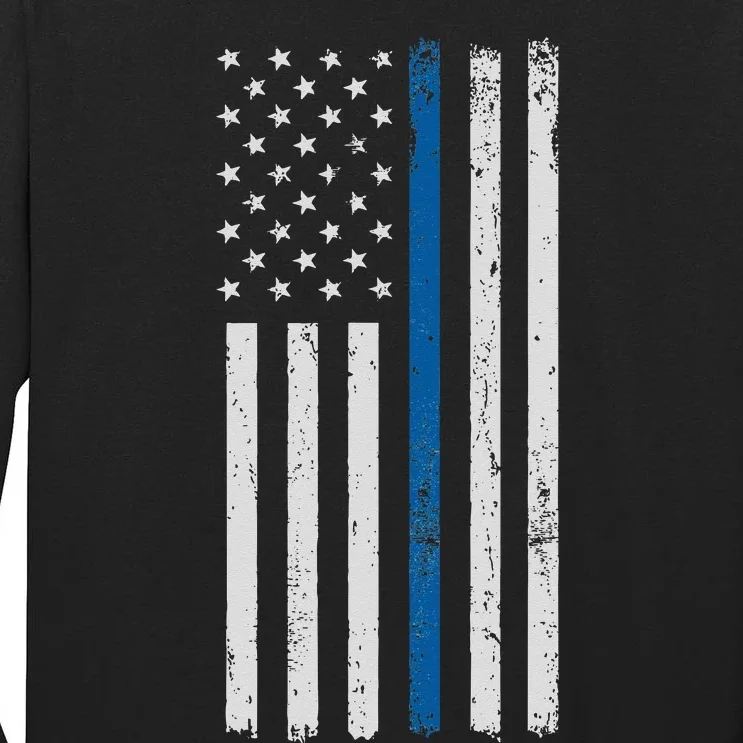 American Flag Thin Blue Line Police Support Lives Matter US Tall Long Sleeve T-Shirt