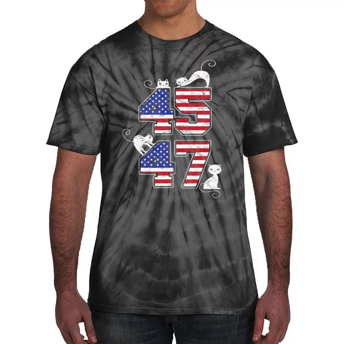 American Flag Trump 45 47 Cats Trump 2024 Tie-Dye T-Shirt