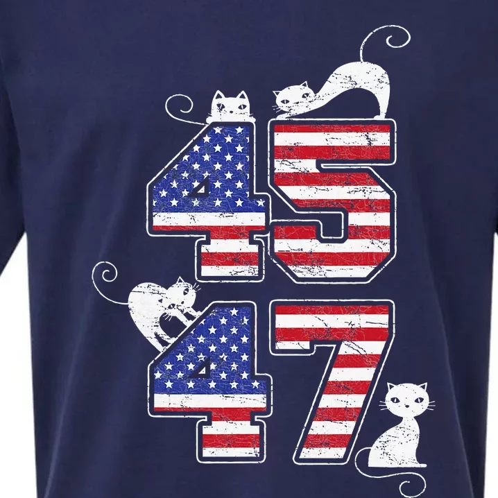 American Flag Trump 45 47 Cats Trump 2024 Sueded Cloud Jersey T-Shirt