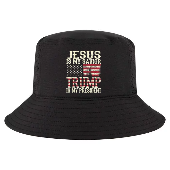 American Flag Tee Jesus Is My Savior Trump Is My President Cool Comfort Performance Bucket Hat