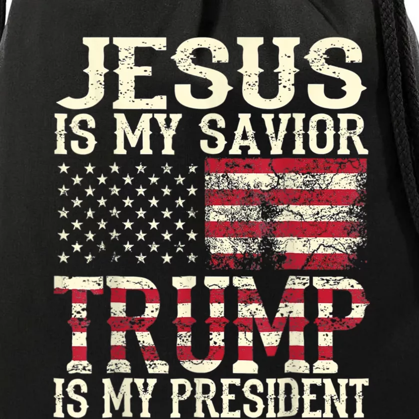 American Flag Tee Jesus Is My Savior Trump Is My President Drawstring Bag