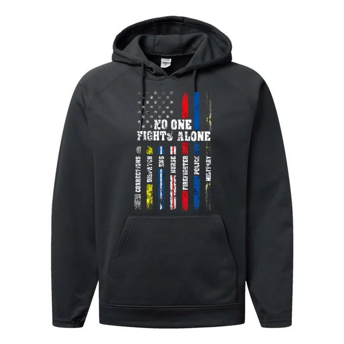 American Flag Thin Line Police Fire Military Nurse Responder Performance Fleece Hoodie