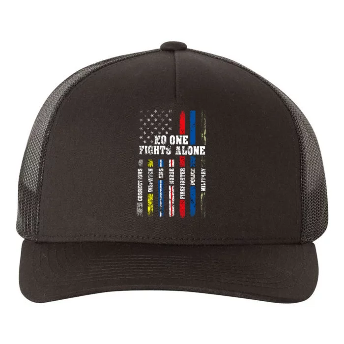 American Flag Thin Line Police Fire Military Nurse Responder Yupoong Adult 5-Panel Trucker Hat