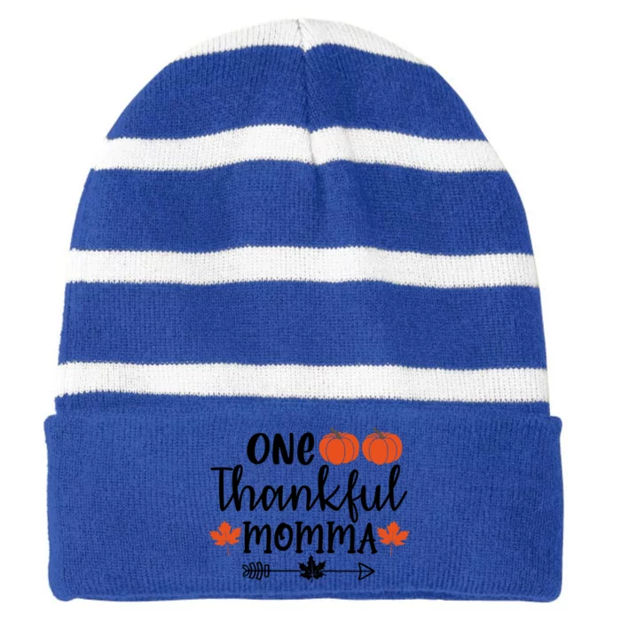 Autumn Fall Thanksgiving Graphic One Thankful Momma Meaningful Gift Striped Beanie with Solid Band