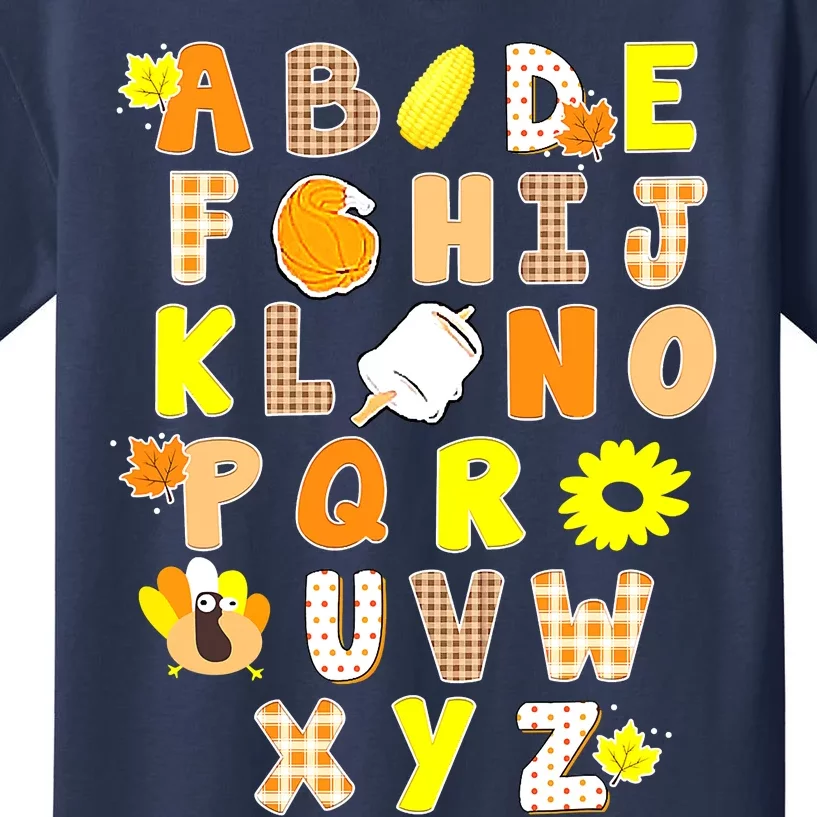 Alphabet Funny Turkey Thanksgiving Preschool Teacher Pumpkin Kids T-Shirt