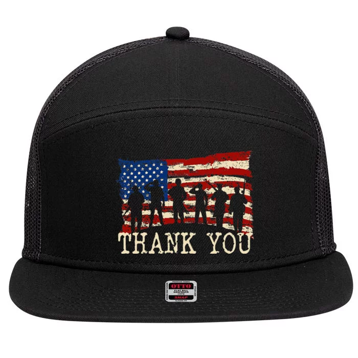 American Flag Thank You Veterans Proud Veteran 7 Panel Mesh Trucker Snapback Hat