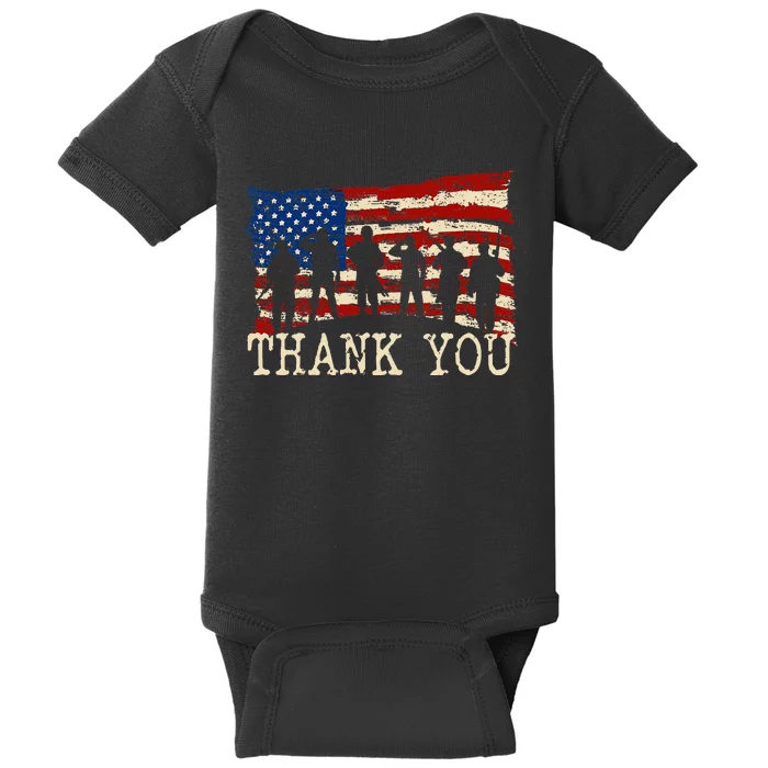 American Flag Thank You Veterans Proud Veteran Baby Bodysuit