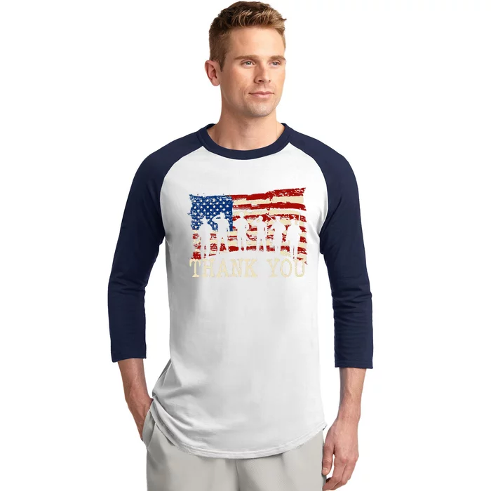 American Flag Thank You Veterans Proud Veteran Baseball Sleeve Shirt