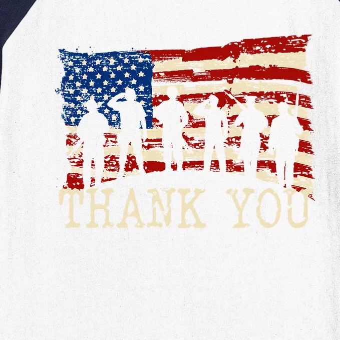 American Flag Thank You Veterans Proud Veteran Baseball Sleeve Shirt