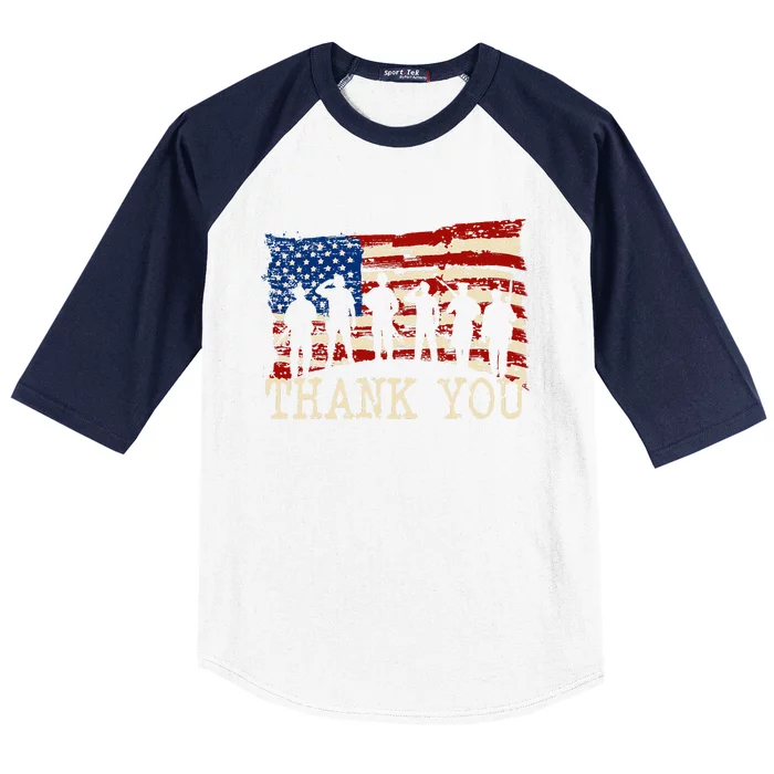 American Flag Thank You Veterans Proud Veteran Baseball Sleeve Shirt