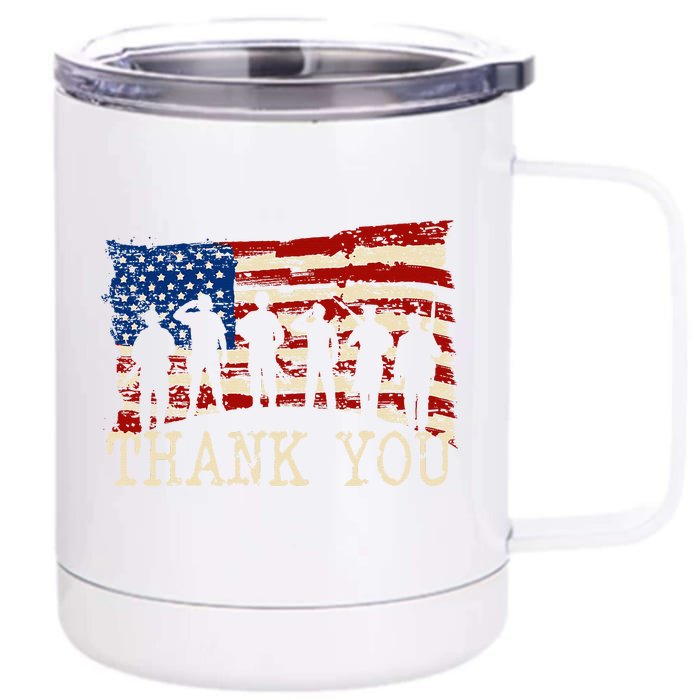 American Flag Thank You Veterans Proud Veteran Front & Back 12oz Stainless Steel Tumbler Cup