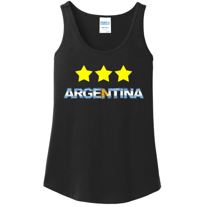 Argentina Flag Three Stars Ladies Essential Tank