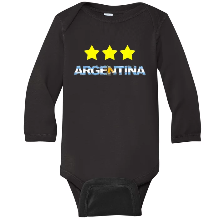 Argentina Flag Three Stars Baby Long Sleeve Bodysuit