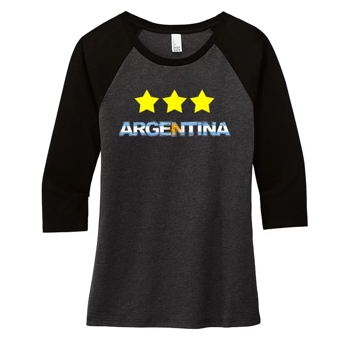 Argentina Flag Three Stars Women's Tri-Blend 3/4-Sleeve Raglan Shirt