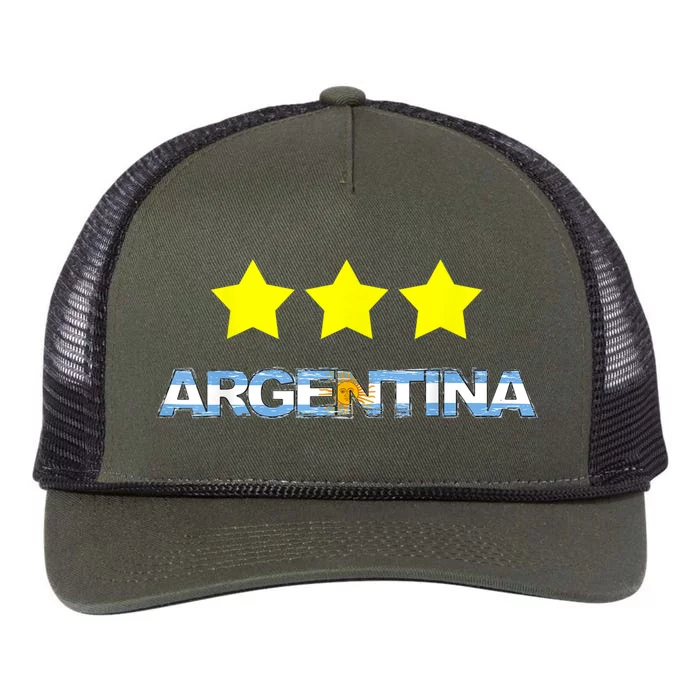 Argentina Flag Three Stars Retro Rope Trucker Hat Cap