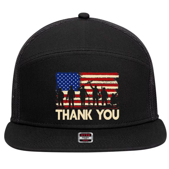 American Flag Thank You Veterans Memorial Day 7 Panel Mesh Trucker Snapback Hat