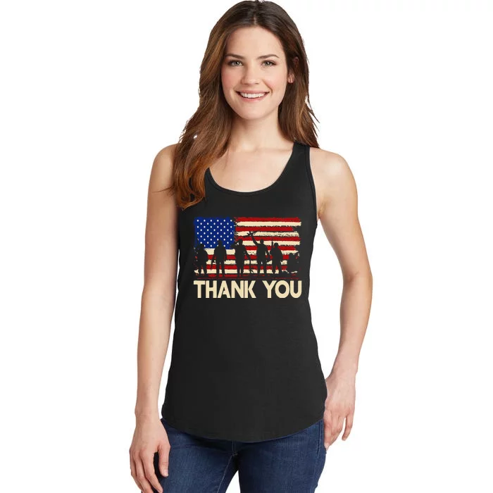 American Flag Thank You Veterans Memorial Day Ladies Essential Tank