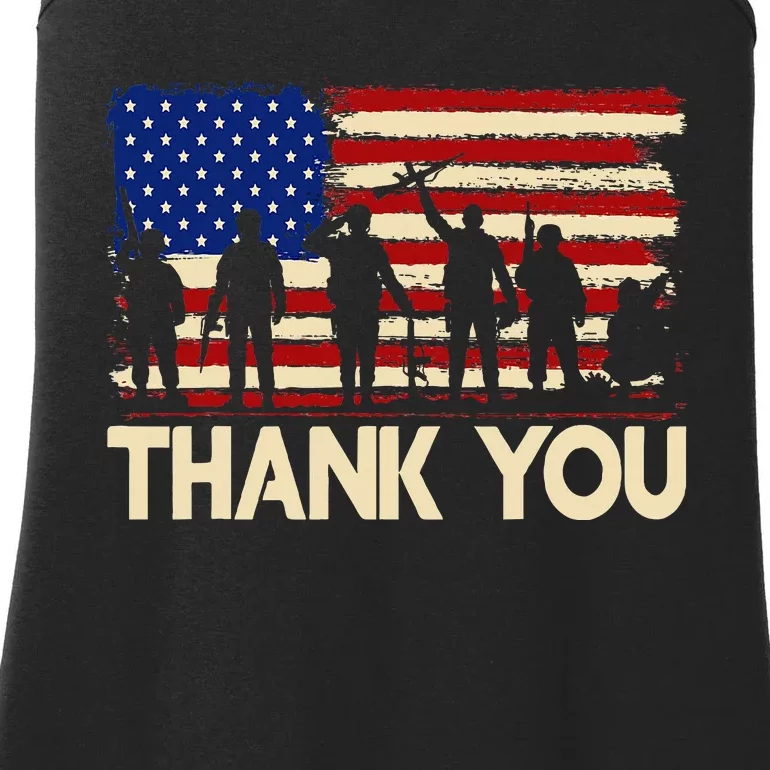 American Flag Thank You Veterans Memorial Day Ladies Essential Tank