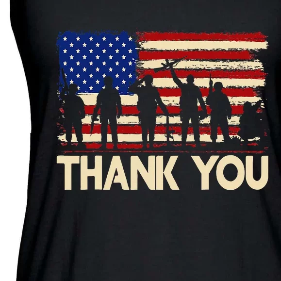 American Flag Thank You Veterans Memorial Day Ladies Essential Flowy Tank