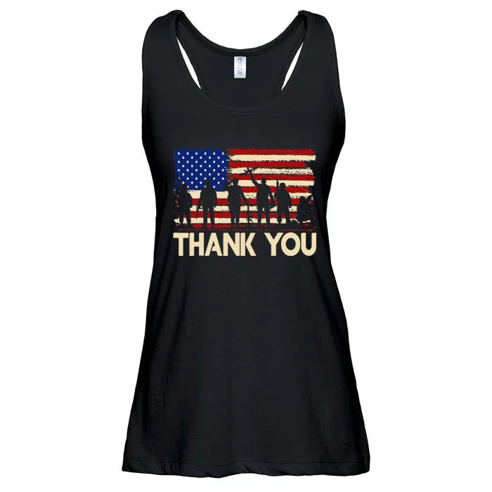 American Flag Thank You Veterans Memorial Day Ladies Essential Flowy Tank