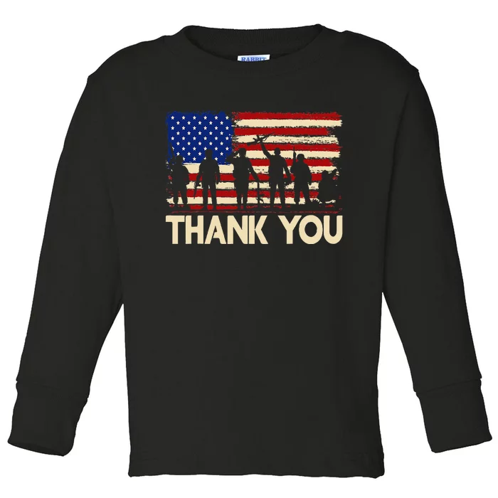 American Flag Thank You Veterans Memorial Day Toddler Long Sleeve Shirt