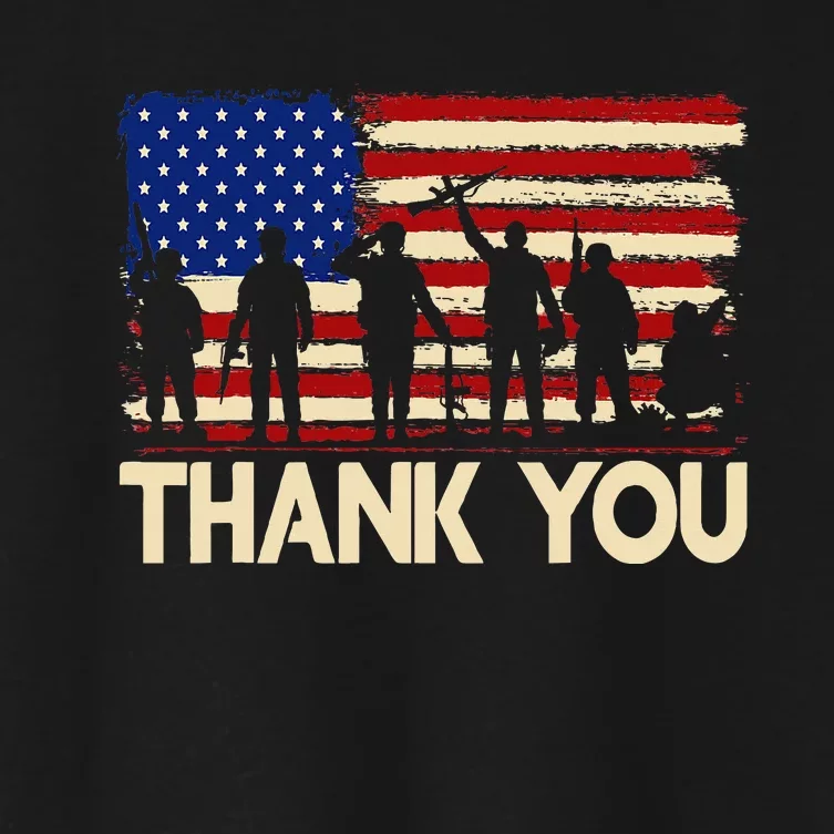 American Flag Thank You Veterans Memorial Day Women's Crop Top Tee