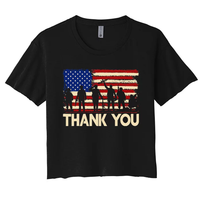 American Flag Thank You Veterans Memorial Day Women's Crop Top Tee