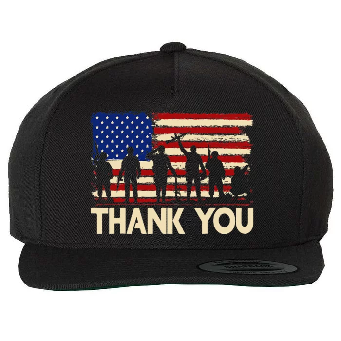 American Flag Thank You Veterans Memorial Day Wool Snapback Cap