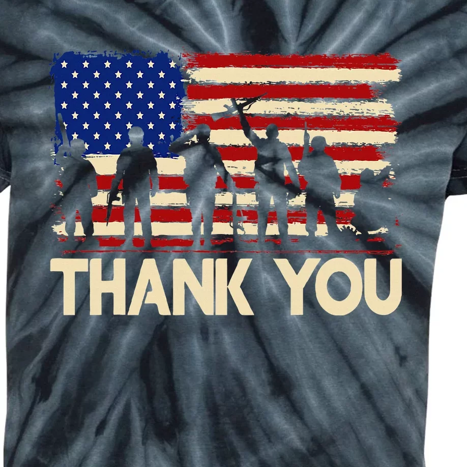 American Flag Thank You Veterans Memorial Day Kids Tie-Dye T-Shirt