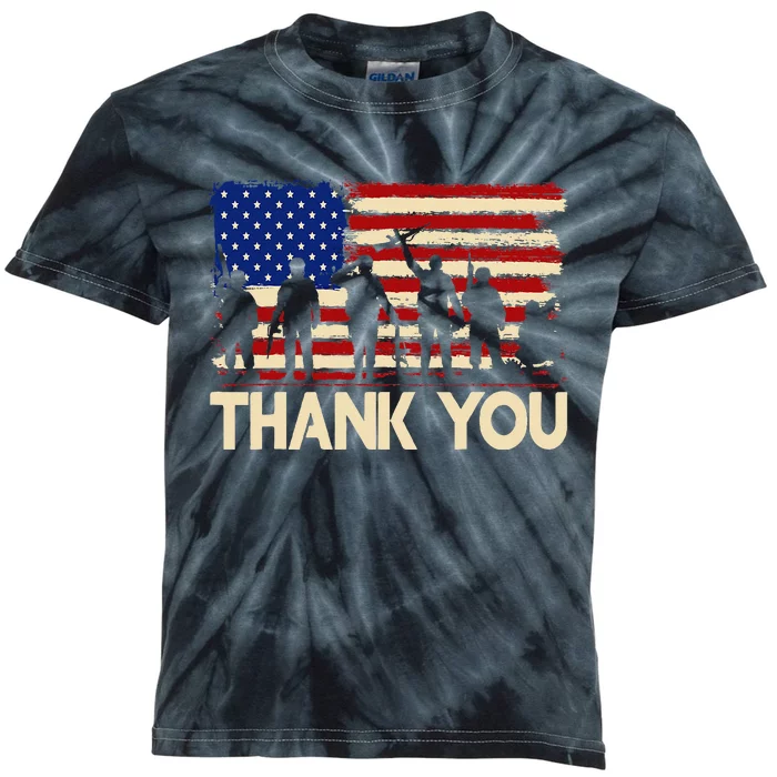 American Flag Thank You Veterans Memorial Day Kids Tie-Dye T-Shirt