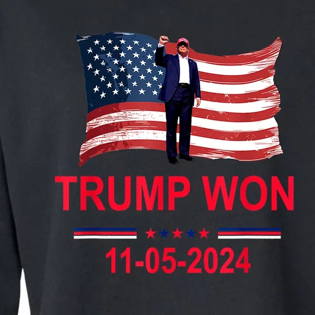 American Flag Trump Won 2024 Gift Cropped Pullover Crew