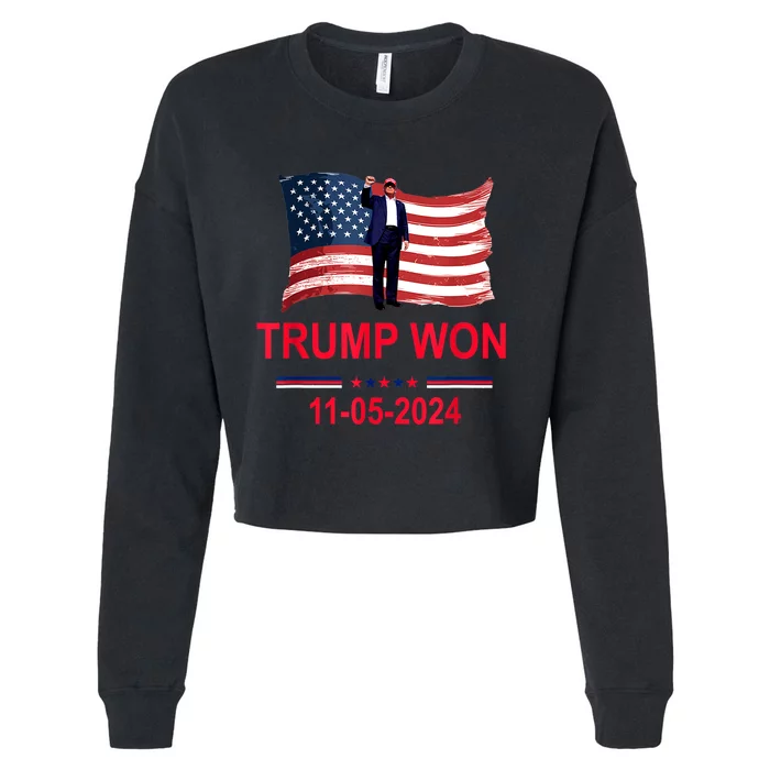 American Flag Trump Won 2024 Gift Cropped Pullover Crew