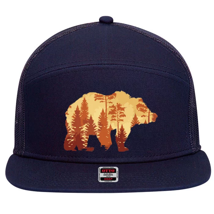 Autumn Forest Trees Fall Wildlife Animal Bear Lover Nature 7 Panel Mesh Trucker Snapback Hat