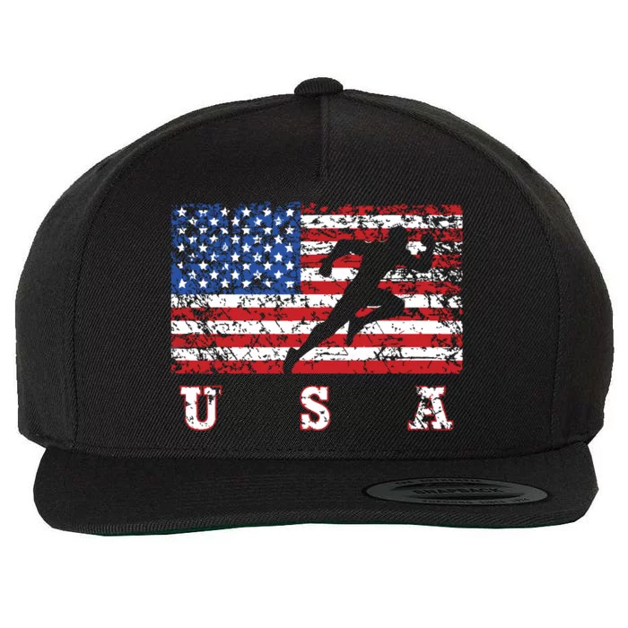 American Flag Track Field Usa Gift Track Team Wool Snapback Cap