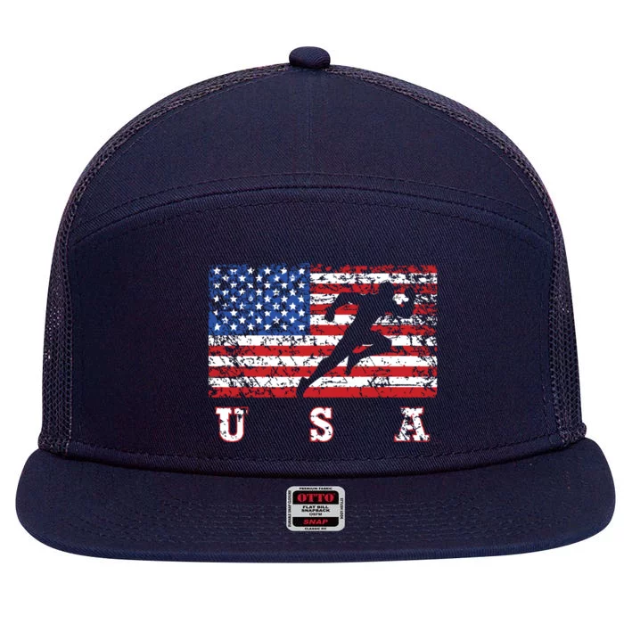 American Flag Track Field Usa Gift Track Team 7 Panel Mesh Trucker Snapback Hat