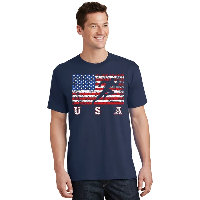 American Flag Track Field Usa Gift Track Team T-Shirt