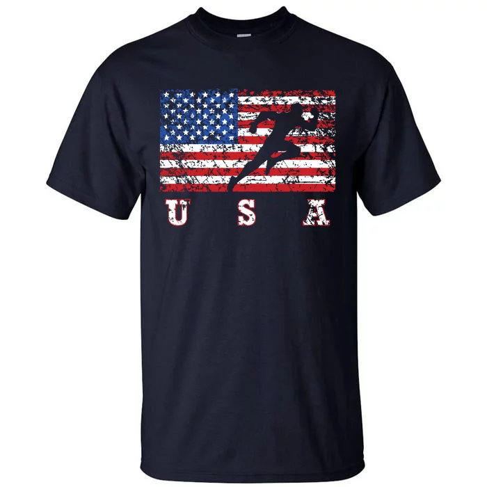 American Flag Track Field Usa Gift Track Team Tall T-Shirt