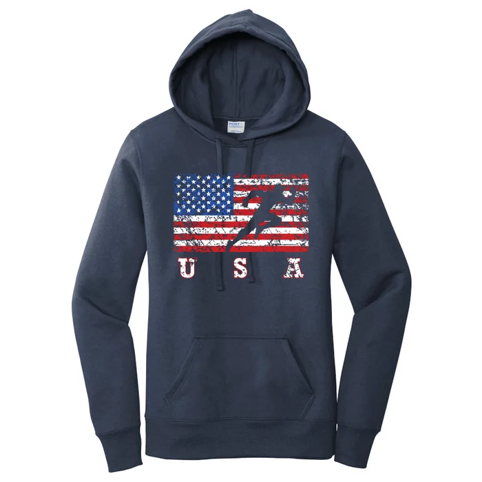 American Flag Track Field Usa Gift Track Team Women's Pullover Hoodie