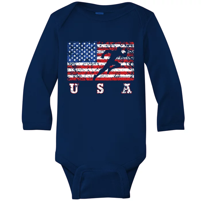 American Flag Track Field Usa Gift Track Team Baby Long Sleeve Bodysuit