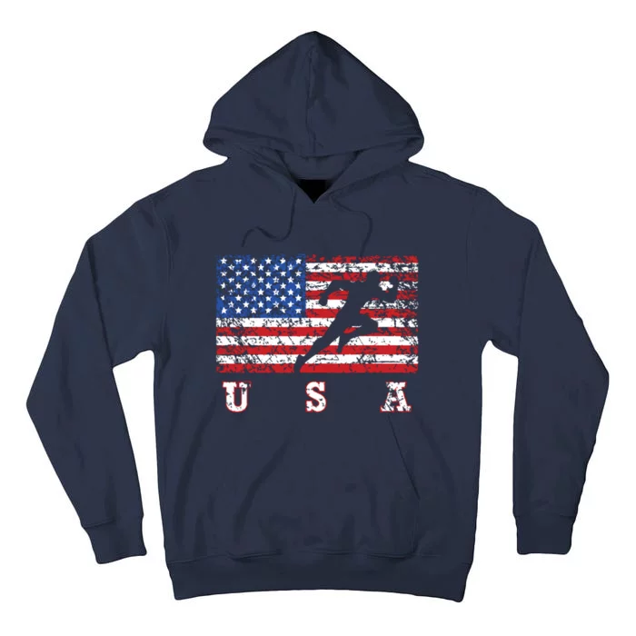 American Flag Track Field Usa Gift Track Team Tall Hoodie