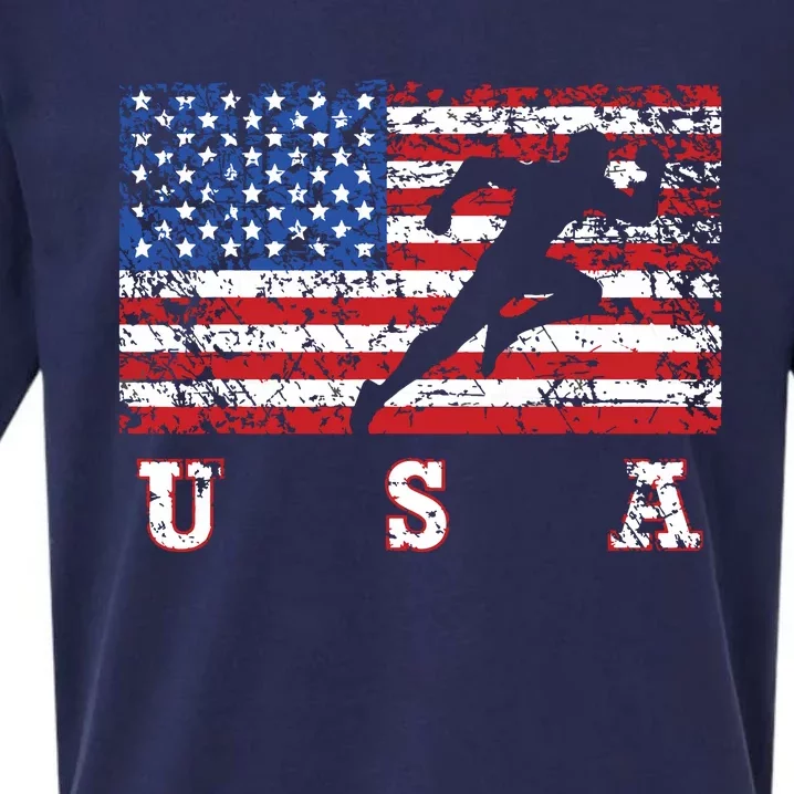 American Flag Track Field Usa Gift Track Team Sueded Cloud Jersey T-Shirt