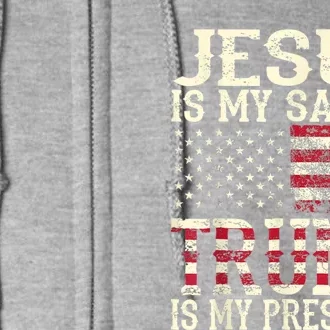 American Flag Tee Jesus Is My Savior Trump Is My President Full Zip Hoodie