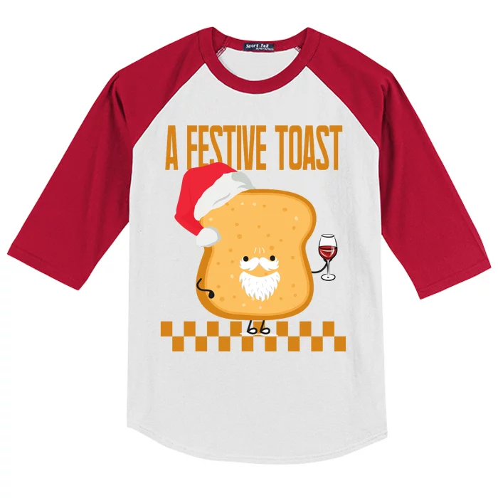 A Festive Toast Funny Christmas Kids Colorblock Raglan Jersey