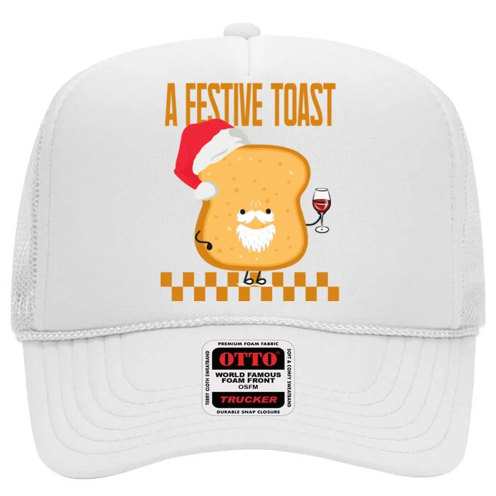 A Festive Toast Funny Christmas High Crown Mesh Trucker Hat