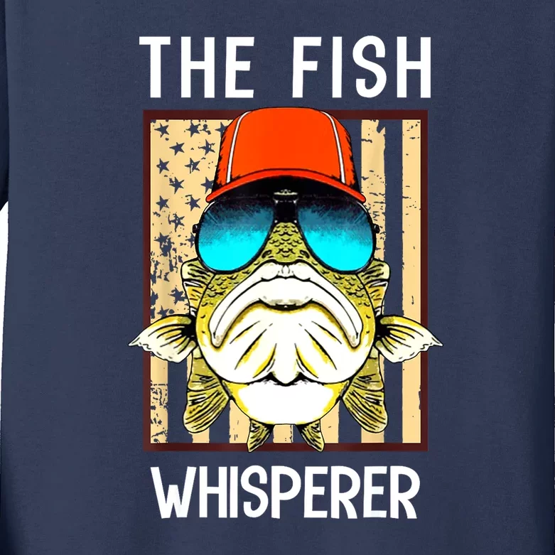 American Flag The Fis.H Whisperer Cute Fishing Fisherman Gifts Kids Long Sleeve Shirt