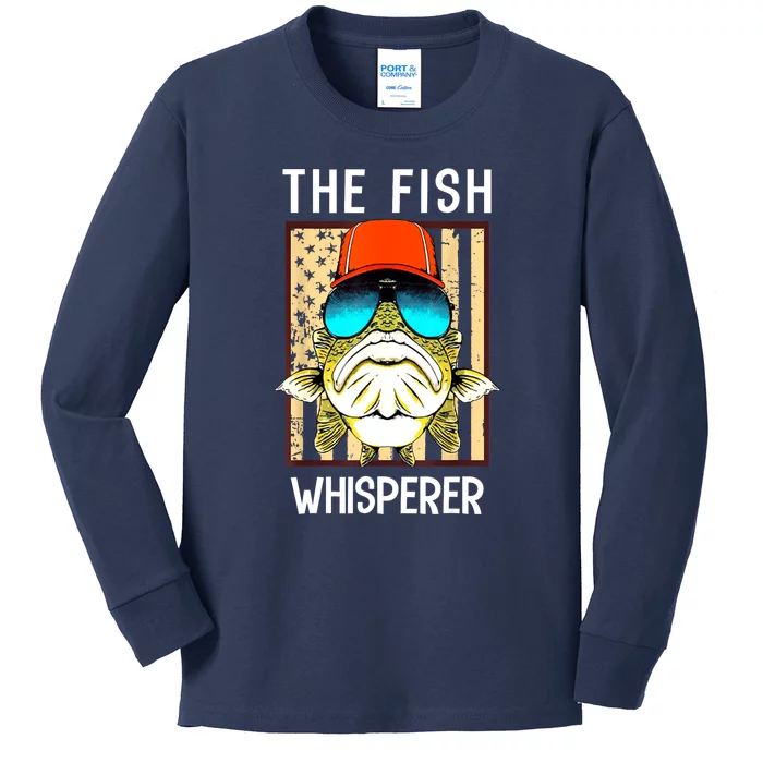 American Flag The Fis.H Whisperer Cute Fishing Fisherman Gifts Kids Long Sleeve Shirt