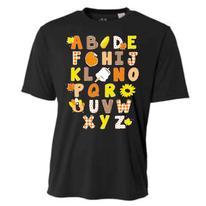 Alphabet Funny Turkey Thanksgiving Costume Preschool Teacher Cooling Performance Crew T-Shirt