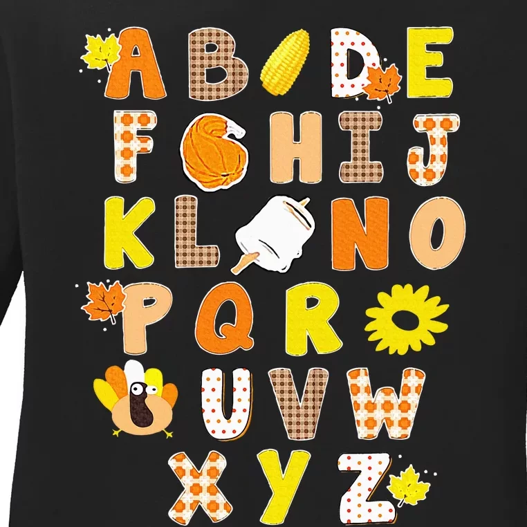 Alphabet Funny Turkey Thanksgiving Costume Preschool Teacher Ladies Long Sleeve Shirt