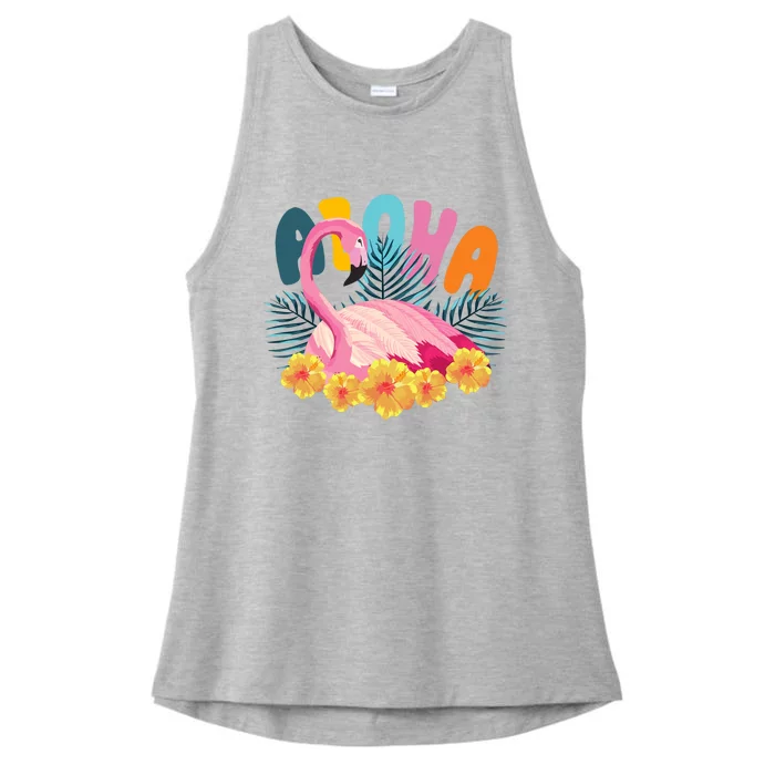 Aloha Flamingo Tropical Ladies Tri-Blend Wicking Tank